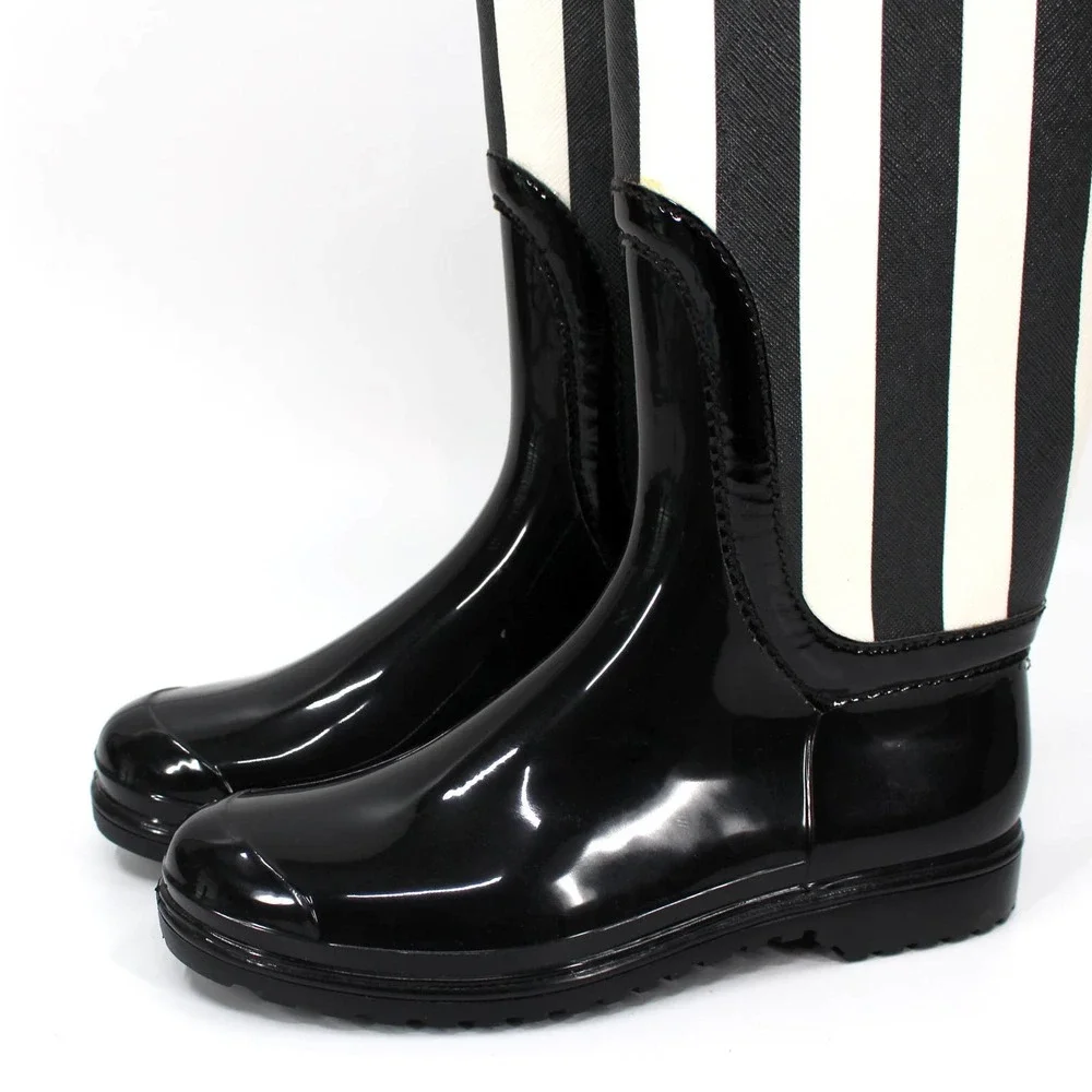 Dolce & Gabbana Wellington Knee High Black White Striped Rain Boots 37 D&G Shoes